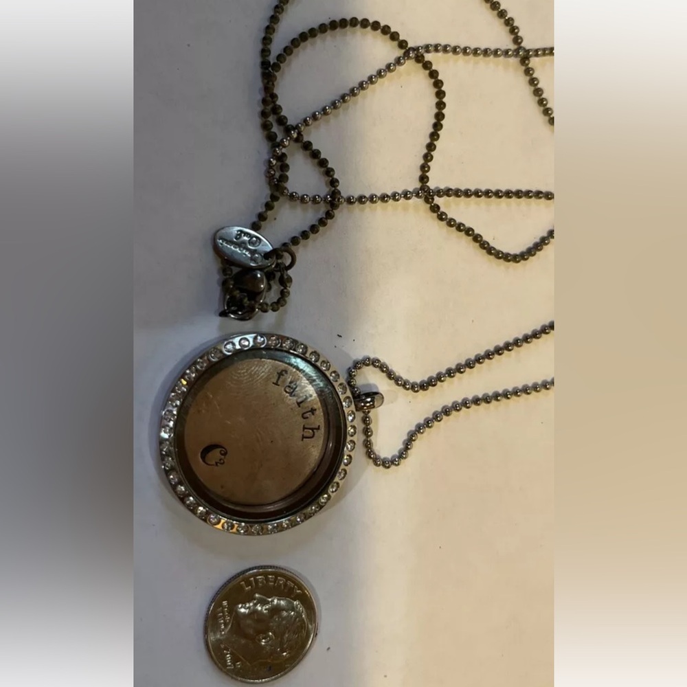 Origami Owl Charm Necklace Rhinestones Faith 30” Chain
